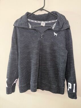 PINK Victoria’s Secret Gray Quarter Zip Pullover XS Logo Sweatshirt